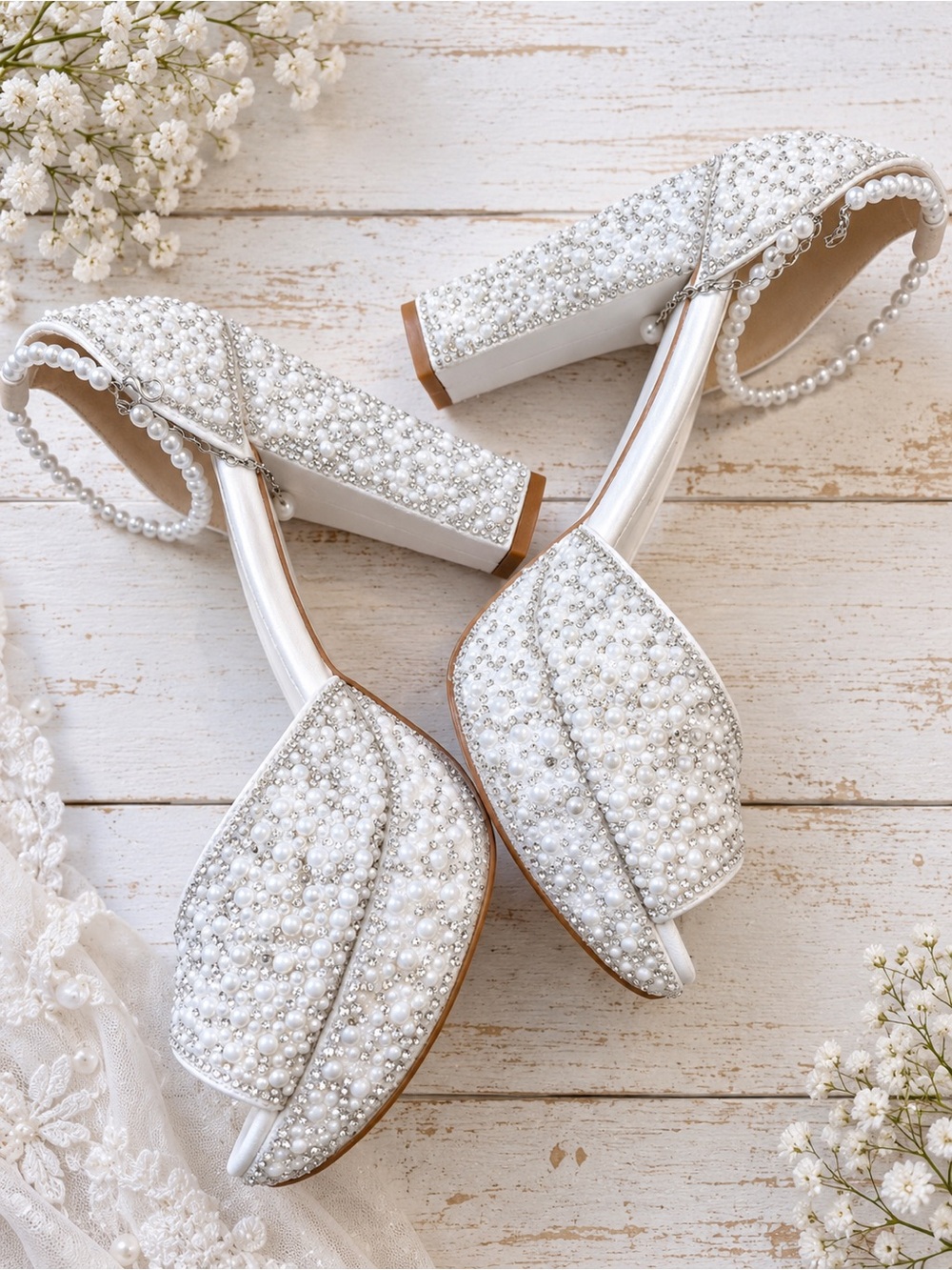 White Pearl Wedding Heels